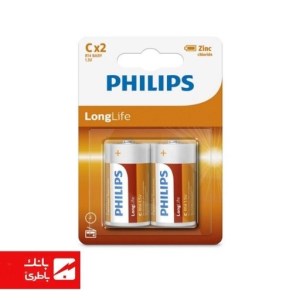 باتری لانگ لایف زینک سایز متوسط فیلیپس بسته 2 عددی