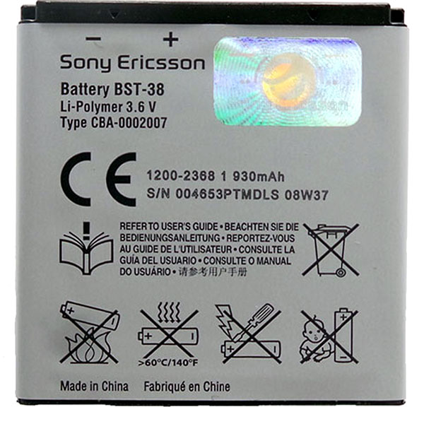 باتری موبایل سونی اریکسون W980 با کدفنی BST-38 غیراصل